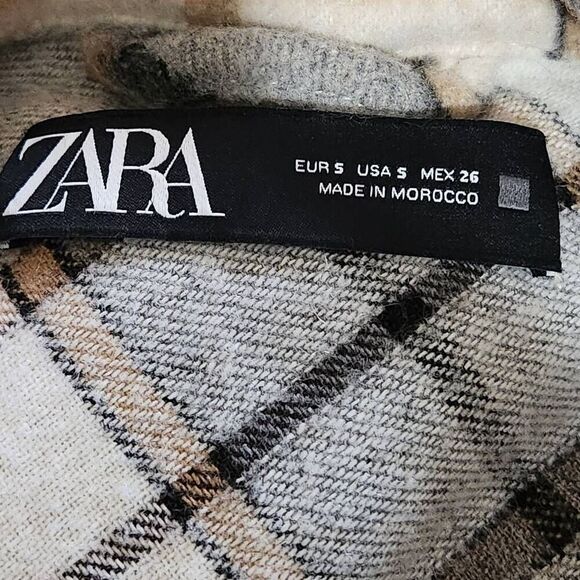 Zara plaid cream shirt shacket jacket small pockets wool blend - Picture 7 of 7